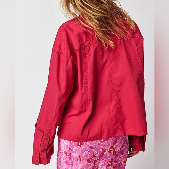 NEW Free People Remade Poplin Shirt In Punch Pink - Picture 3 of 13